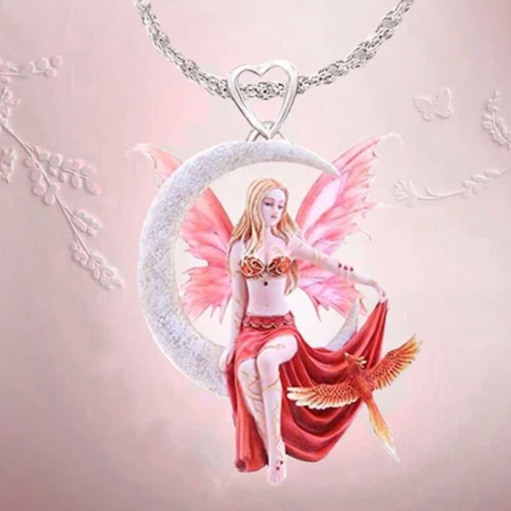 Beautiful Moon Fairy In Red Necklace